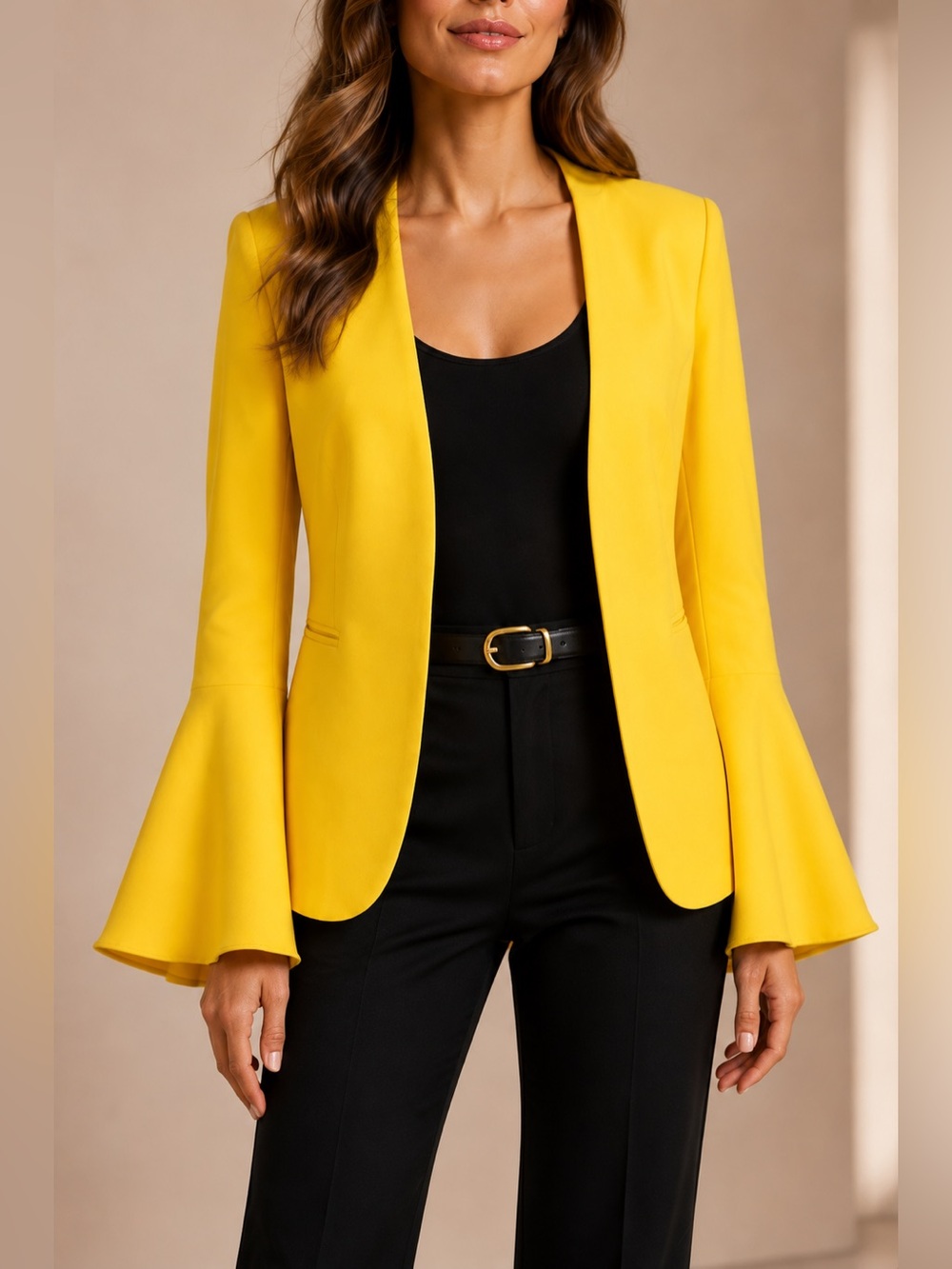 Philosophy Women’s Yellow Bell Sleeve Blazer Open Front Jacket Size 8 - Picture 3 of 13